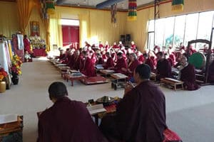 Mindrolling monks lead students in a practice